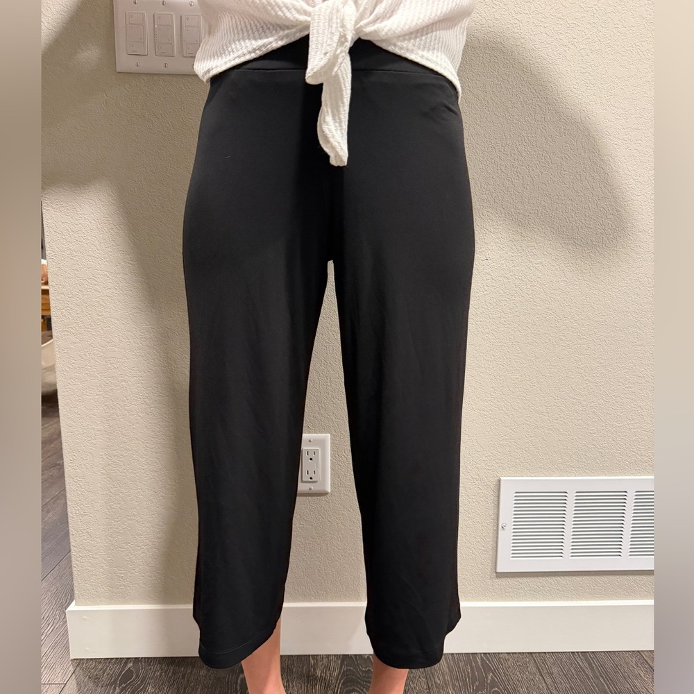 Notations Black Cropped Wide-Leg Pull-On Pants